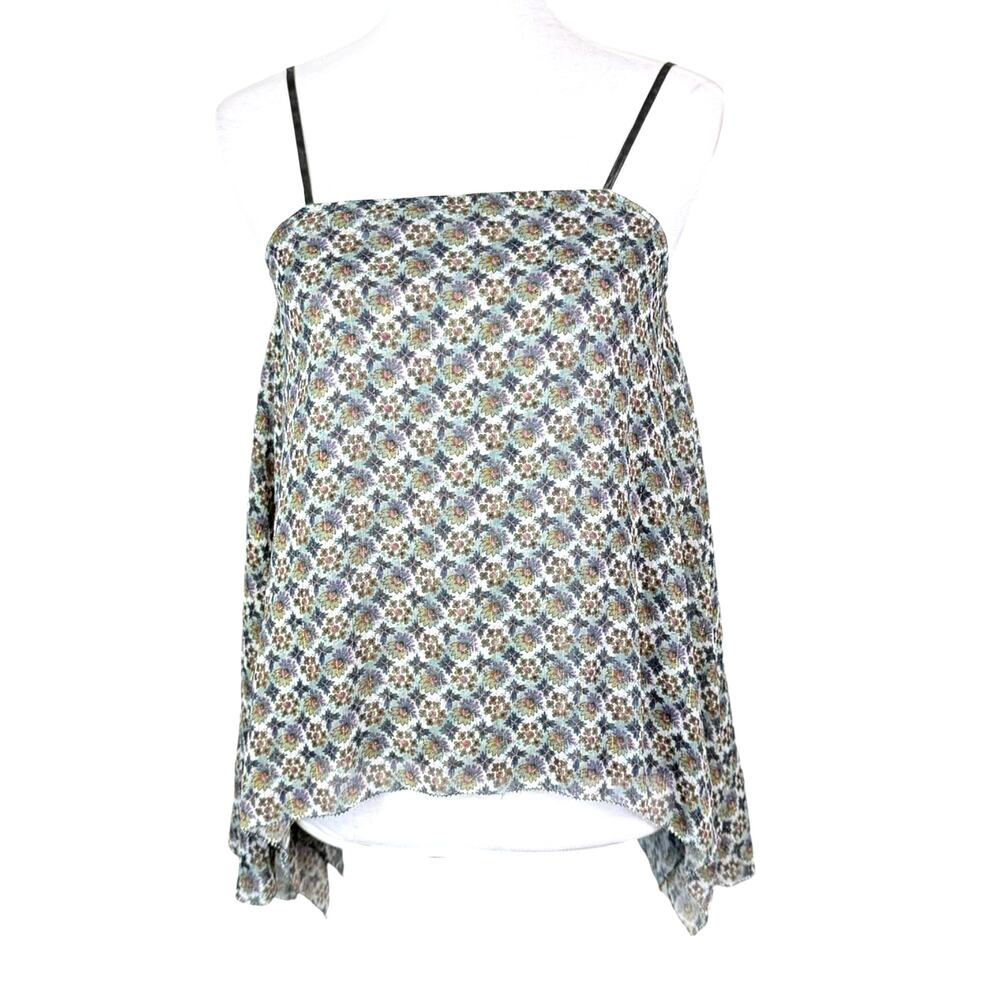 Elizabeth and James Square Neck Geometric Print Metallic Spaghetti Strap Top